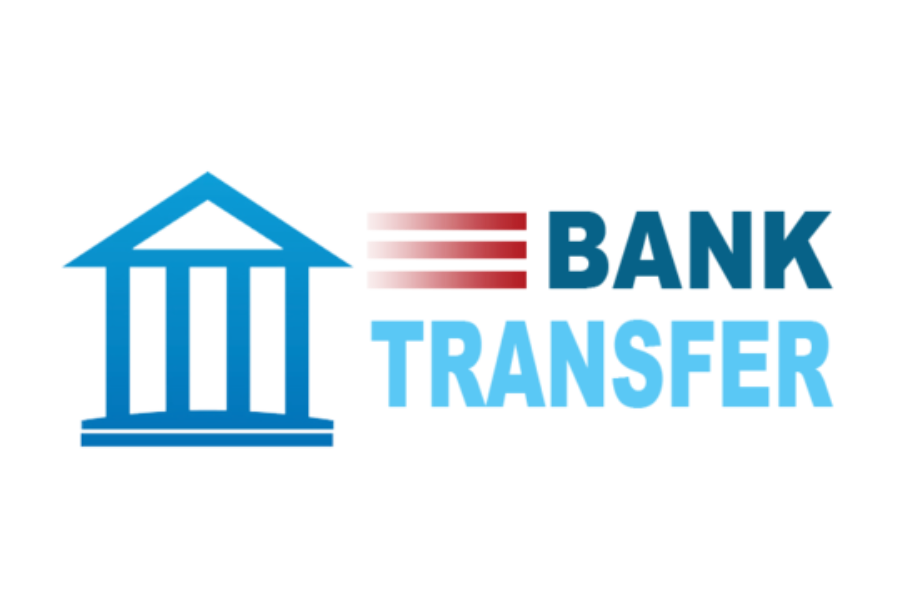 Bank Transfer Logo with Blue Bank Icon and Red Stripes
